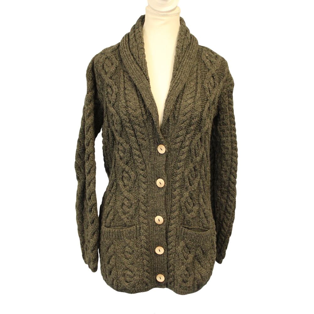 Shannon Woolen Mills Shawl Collar Cable Knit Cardigan Size Small Very Good Gray